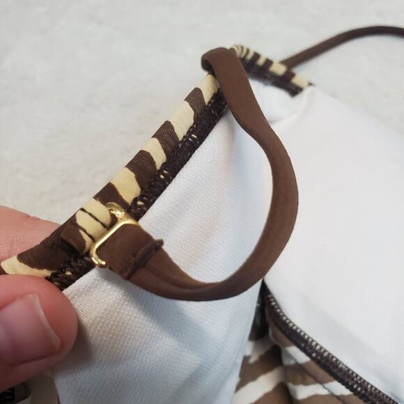 Talbots Brown Zebra Animal Stripe Tankini Halter Bikini Bottoms Swim Suit Set 10 - Picture 9 of 13